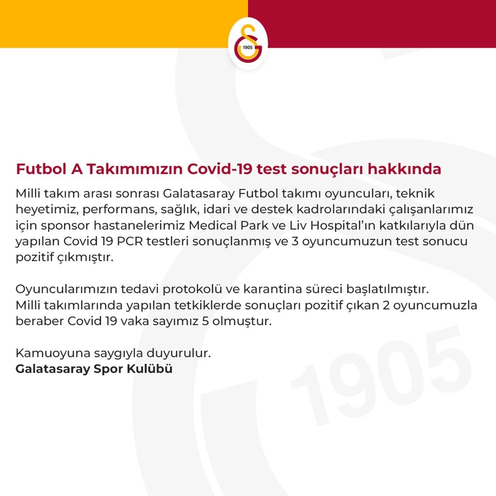 Galatasaray'da 5 pozitif vaka