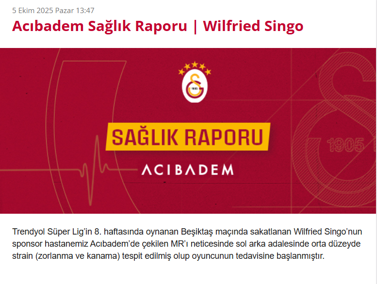 Singo'dan Galatasaray'a kötü haber