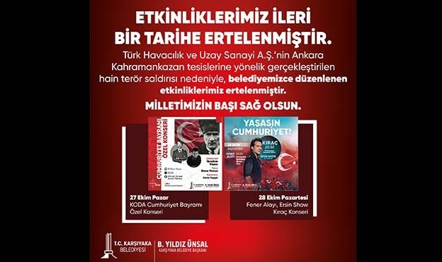 Karşıyaka’da konser ve törenler ertelendi