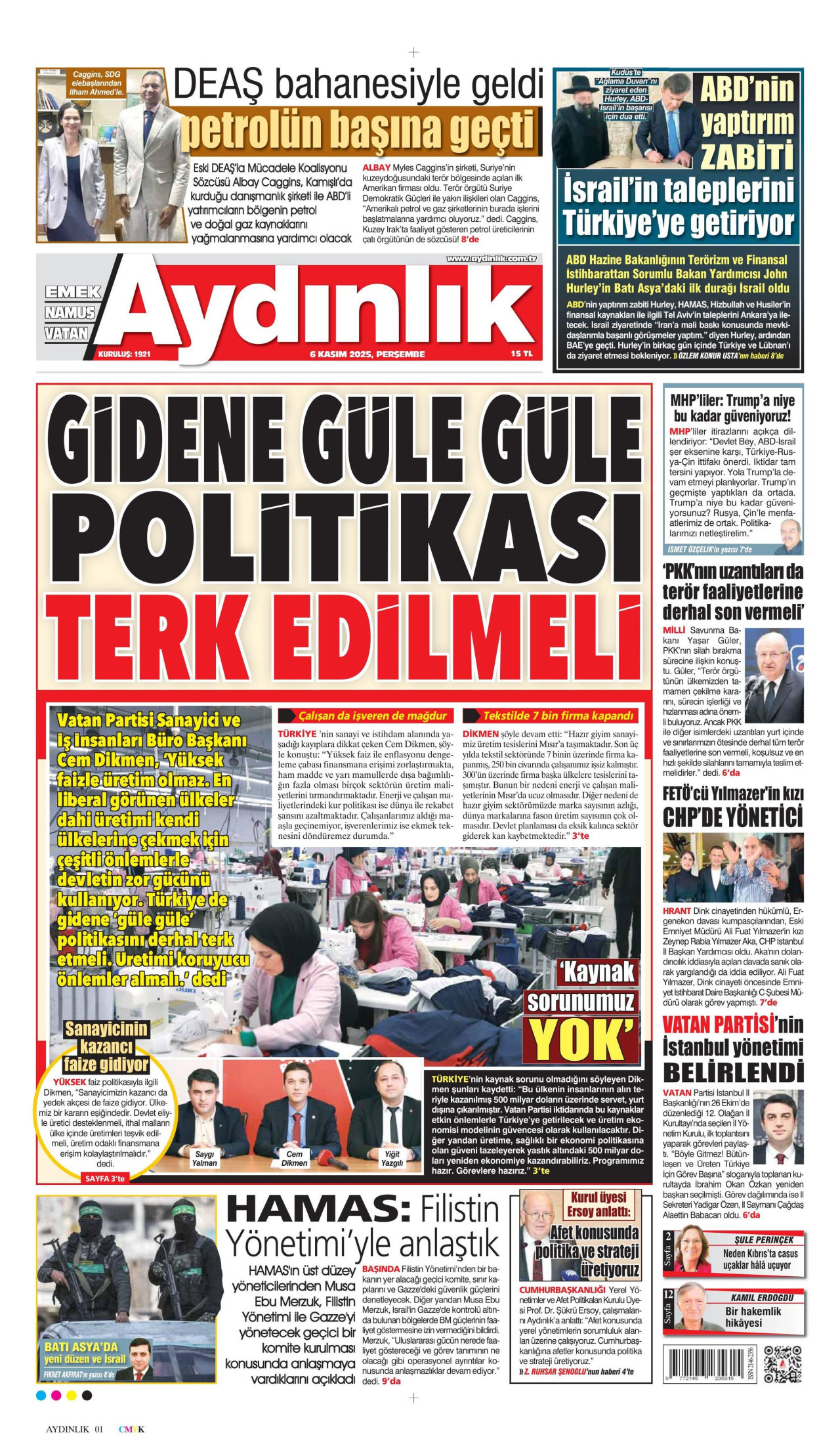 AYDINLIK GAZETESİ Gazete Manşeti