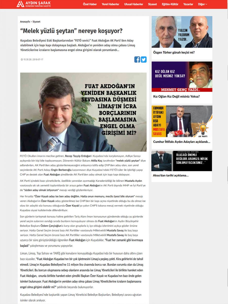 AK PARTİ KUŞADASI ADAYI FUAT AKDOĞAN İÇİN ŞOK İDDİA: "FETÖ SEVİCİ"